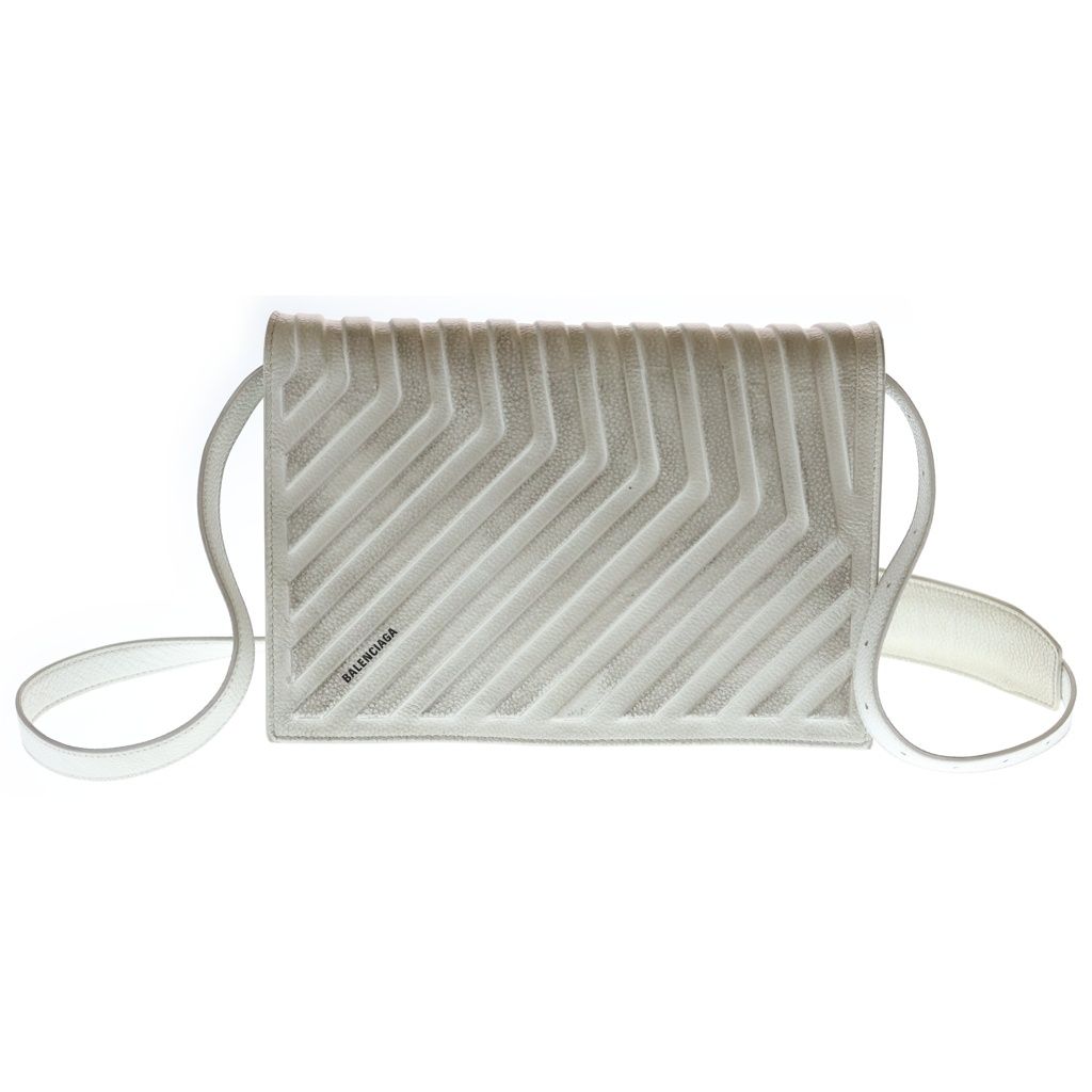 BALENCIAGA (バレンシアガ) Car Flap Bag 679465 カーフラップ レザーショルダーバッグ ホワイト