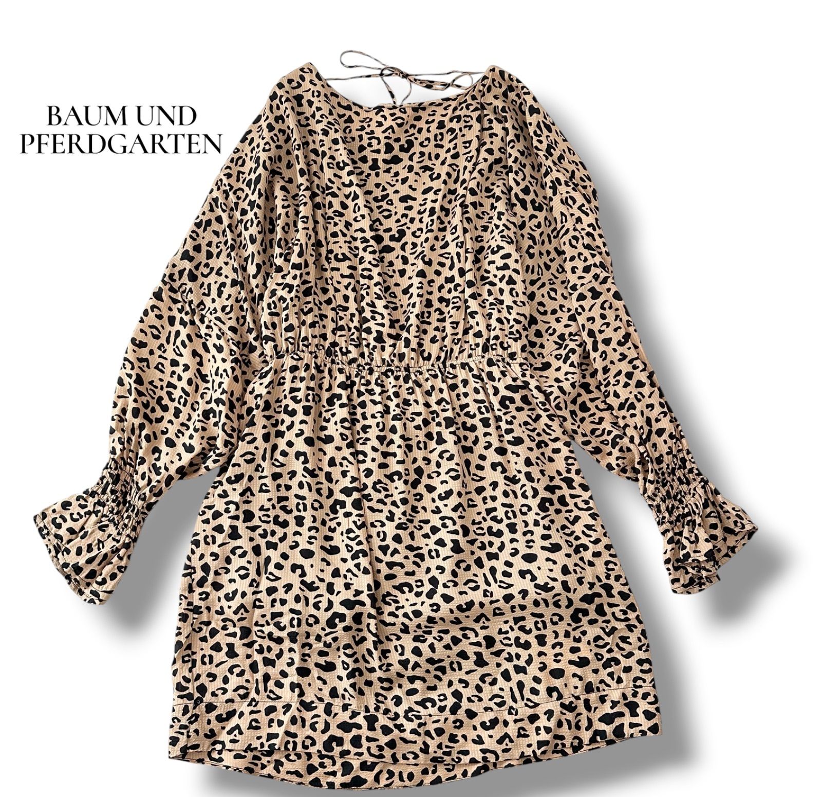 バウムウンドヘルガーテン BAUM UND PFERDGARTEN レオパード バックオープン ドレス ワンピース 36 S M 新品タグ付き JOURNAL STANDARD L'ESSAGE取扱 6JU072
