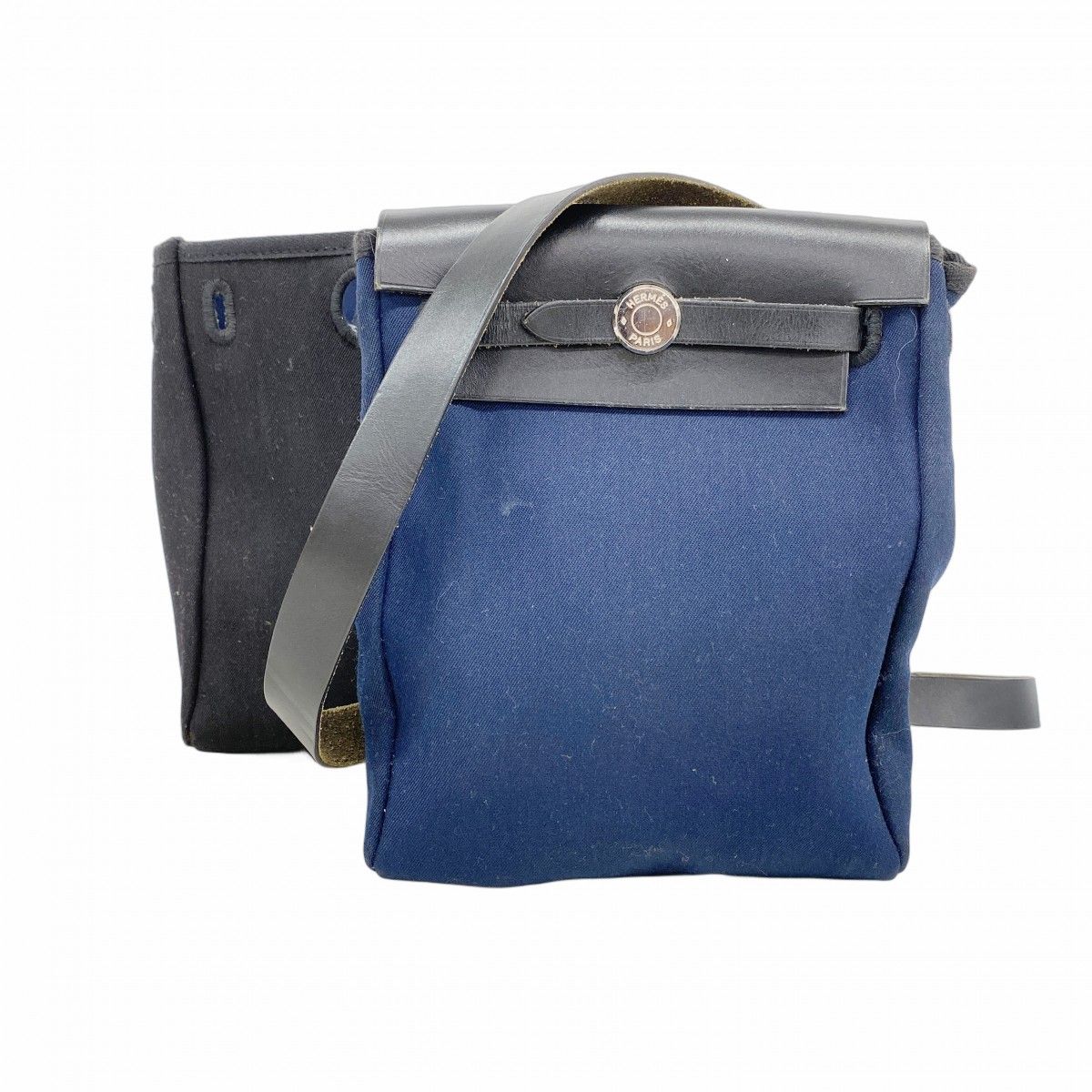 【6fd5687】エルメス ショルダーバッグ エールバッグTPM トワルオフィシエ ネイビー シルバー金具 □H刻印【中古】レディース