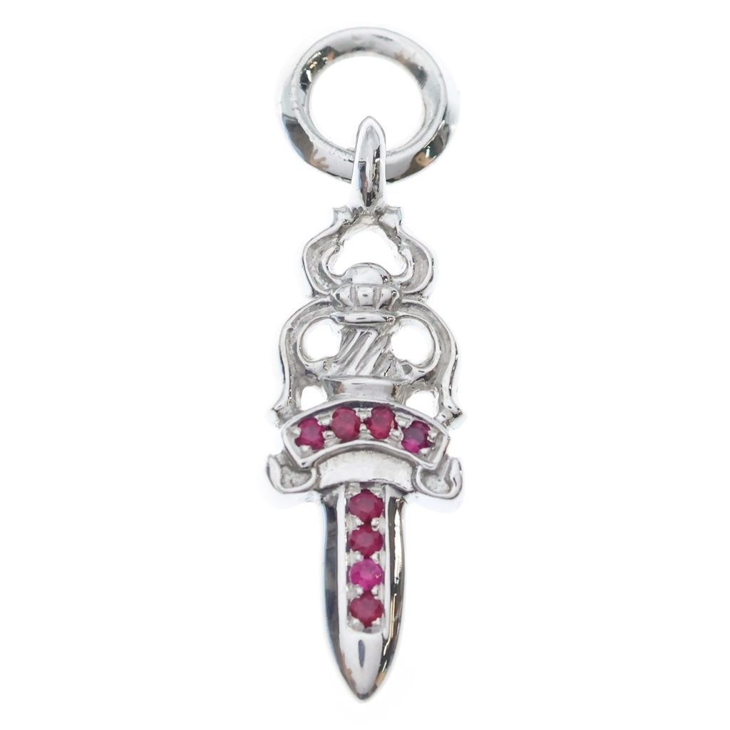 CHROME HEARTS (クロムハーツ) 18K #5DAGGER P SAP#5ダガーチャーム PAVEピンクサファイア ホワイトゴールドネックレストップ