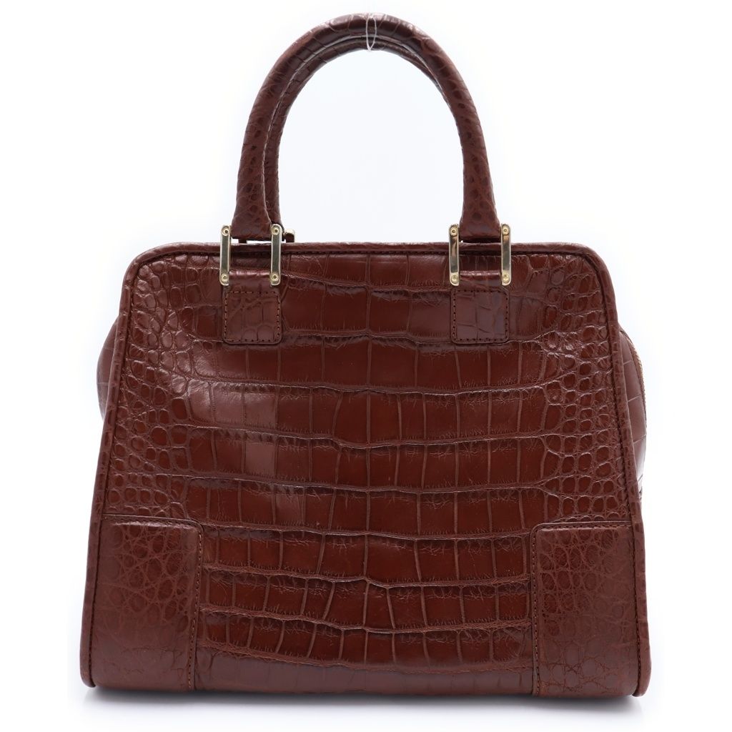 LOEWE (ロエベ) アマソナ クロコレザー ハンドバッグ ブラウン