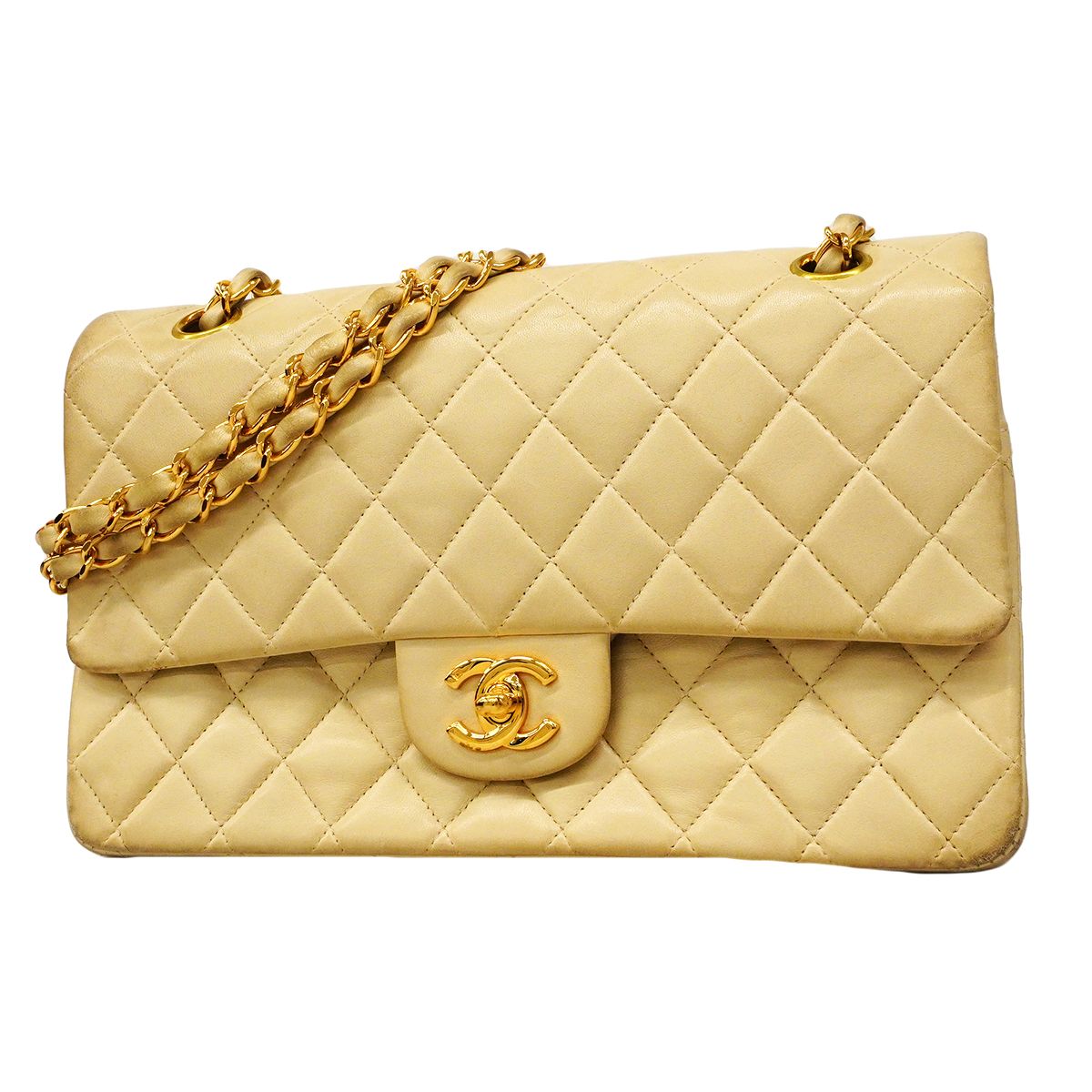 【6fd5771】シャネル ショルダーバッグ マトラッセ ラムスキン ベージュ ゴールド金具【中古】レディース