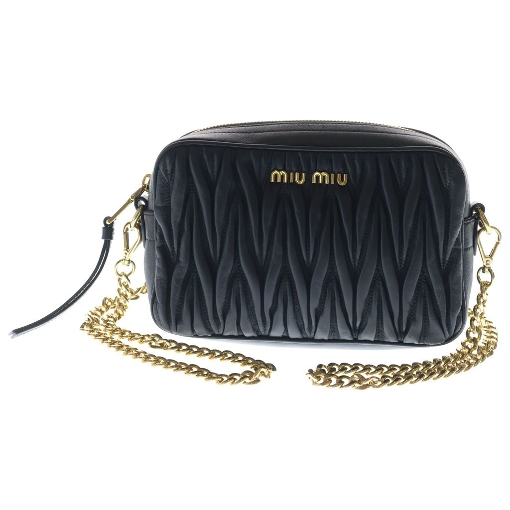 miumiu (ミュウミュウ) マテラッセ チェーンショルダーバッグ ブラック レザー 5BH118 ゴールド金具