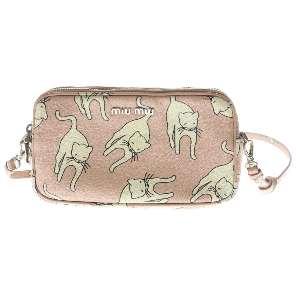 miumiu (ミュウミュウ) マドラス キャット プリント ミニショルダーバッグ ピンク レザー 5ZH011 シルバー金具