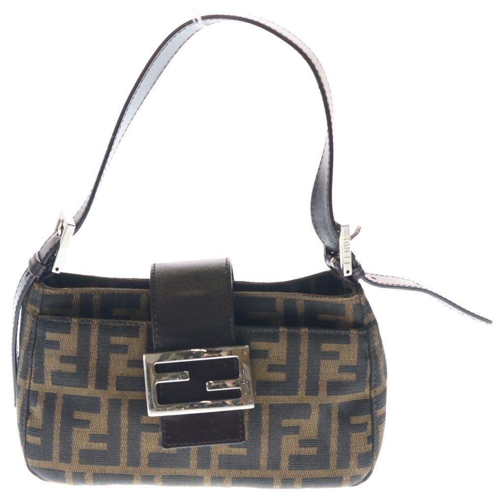 FENDI (フェンディ) ズッカ マンマバケット ワンショルダーバッグ ミニバッグ ブラウン レザー シルバー金具
