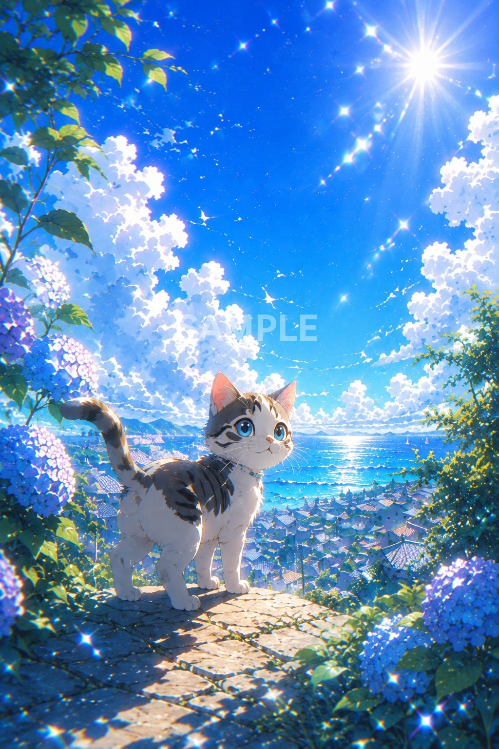 画材 cocoro 2Lサイズ 夏空と子猫のアート｜青空・海・かわいい猫イラスト - メルカリ