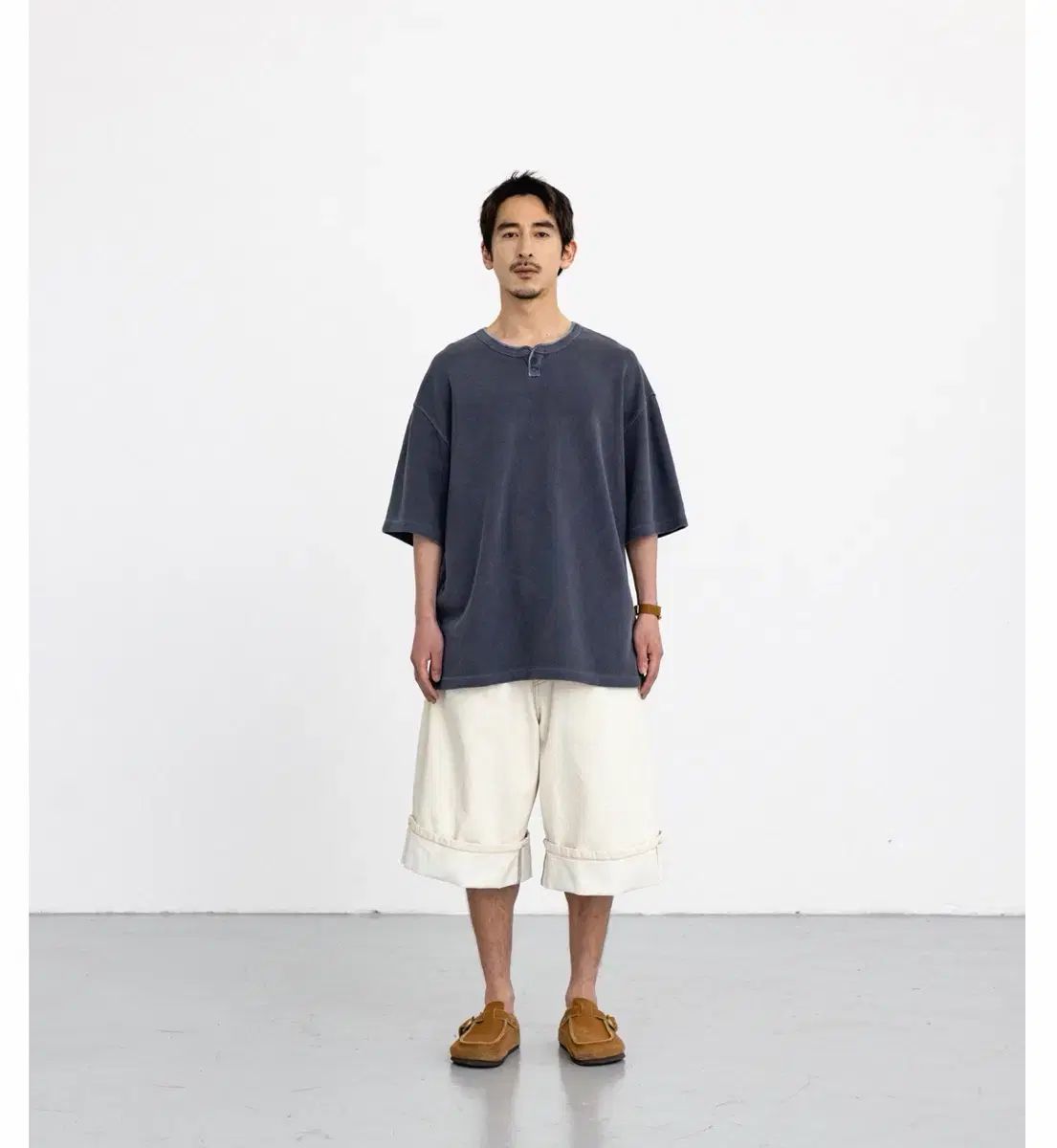 ANGLAN(アングラン) Pigment Henley Neck ピケTシャツ