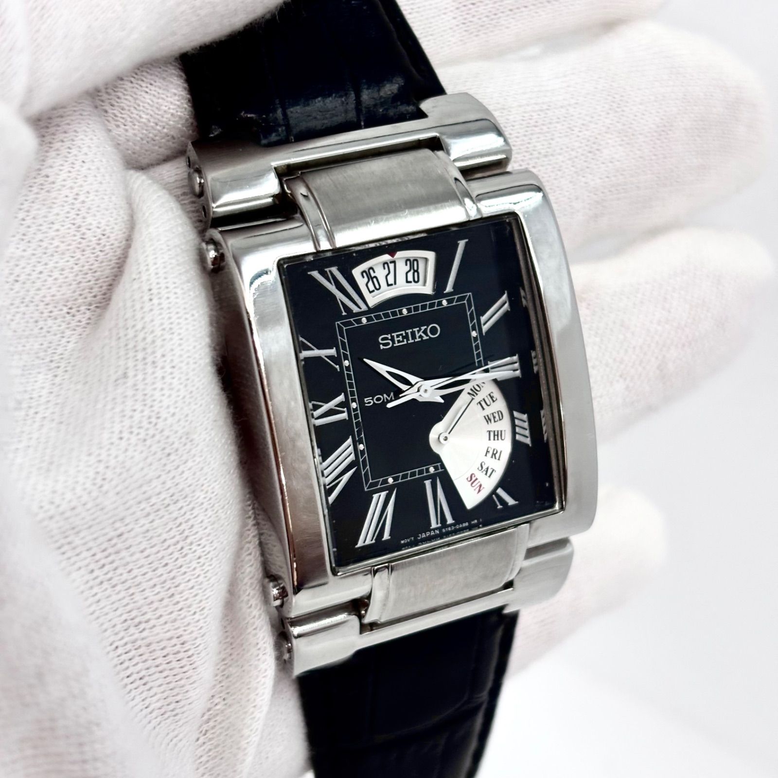 稼働/純正ベルト】SEIKO/セイコー 腕時計 クォーツ レクタンギュラー