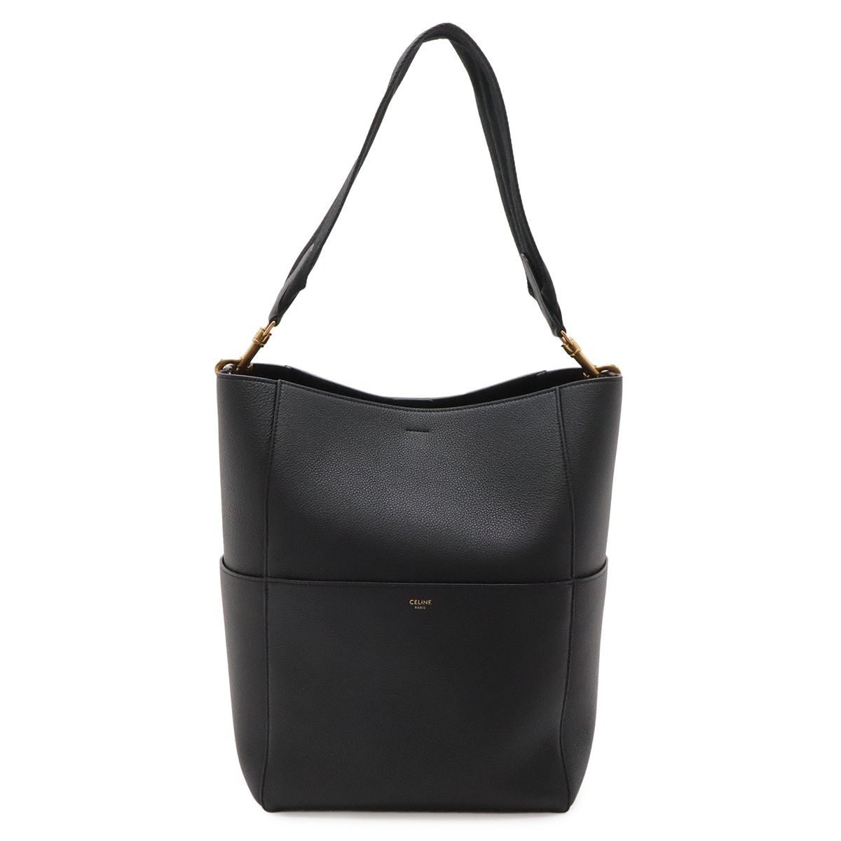 CELINE セリーヌ サングル バケット ショルダーバッグ ワンショルダー 肩掛け レザー ブラック 黒 ゴールド金具 189593