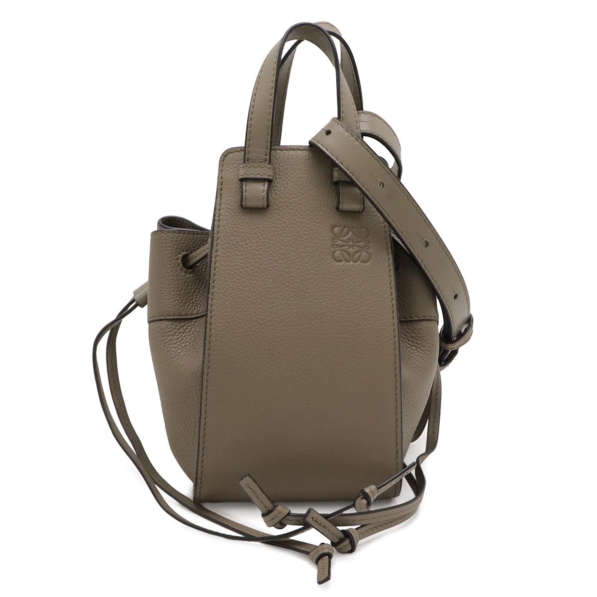 LOEWE ロエベ ハンモック ドローストリング ミニ ハンドバッグ 2WAY ショルダーバッグ 斜め掛け レザー グレージュ A538V07X15
