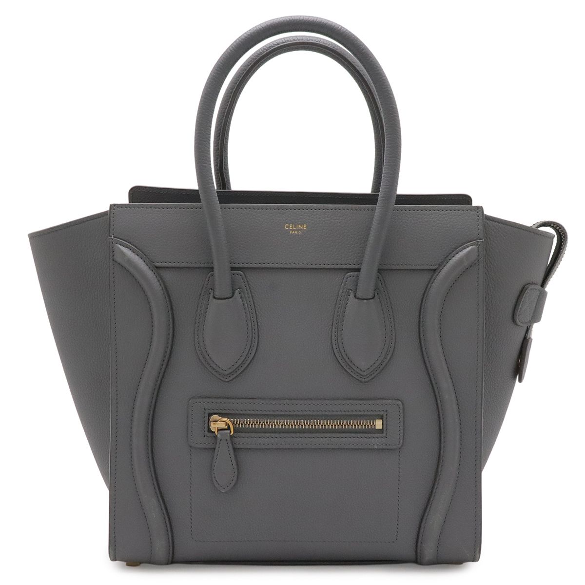 CELINE セリーヌ ラゲージ マイクロショッパー トートバッグ ハンドバッグ レザー グレー ゴールド金具 167793