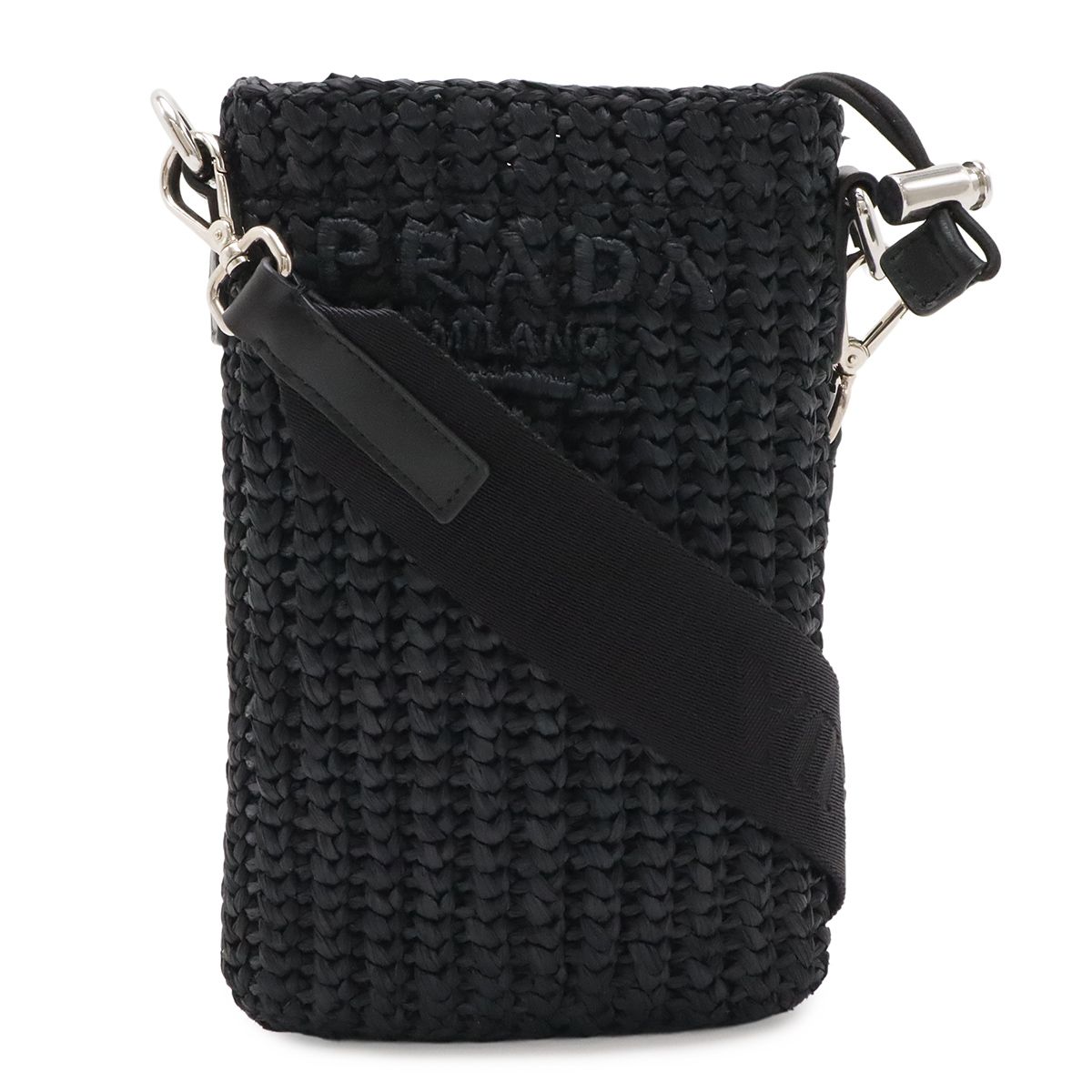 PRADA プラダ クロシェ スマートフォンケース ショルダーバッグ ポーチ 2WAY ポシェット ナイロン NERO 黒 ブラック シルバー金具 2ZT061