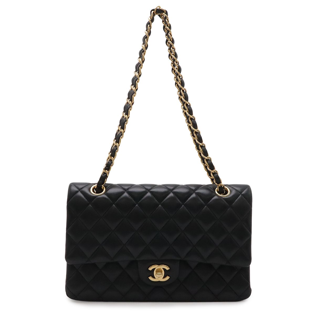 CHANEL シャネル マトラッセ25 ココマーク Wチェーン ショルダー ショルダーバッグ ラムスキン ブラック 黒 ゴールド金具 A01112
