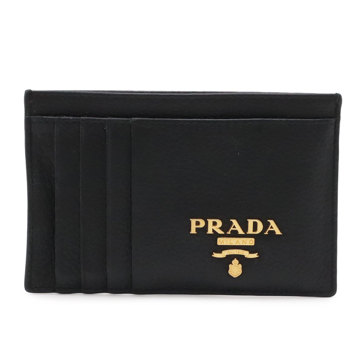 PRADA プラダ ロゴ カードケース カードホルダー 名刺入れ レザー NERO 黒 ブラック ゴールド金具 1MC053