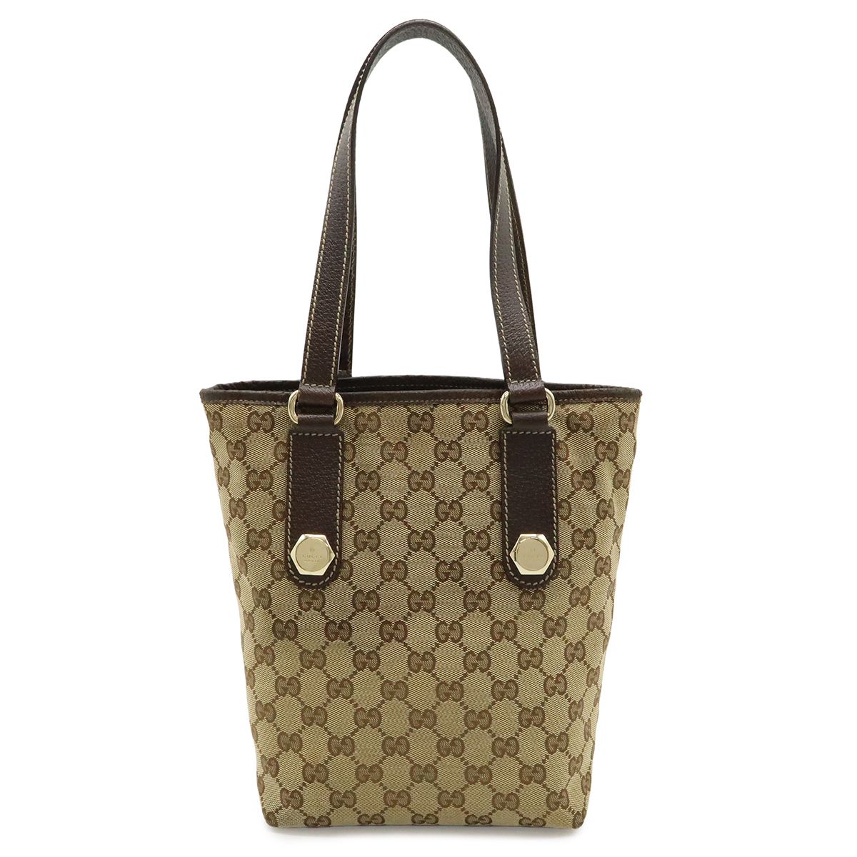 GUCCI グッチ GGキャンバス トートバッグ ショルダーバッグ セミショルダー レザー カーキベージュ ダークブラウン ゴールド金具 153361