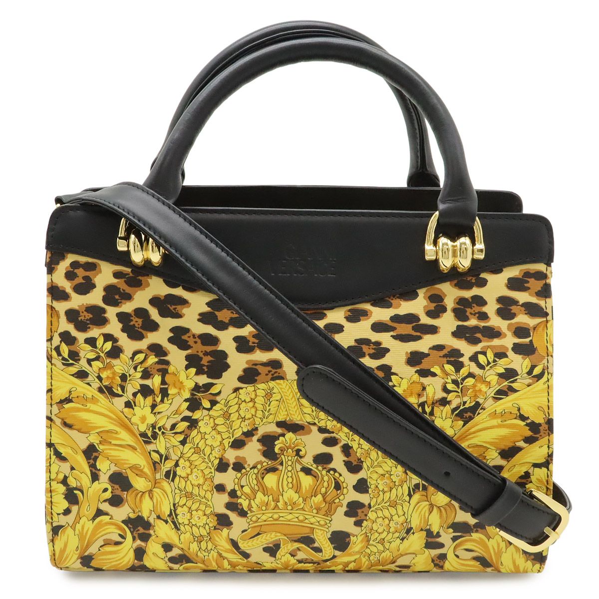 GIANNI VERSACE ジャンニ ヴェルサーチ ヴェルサーチェ ベルサーチ バロッコ レオパード ハンドバッグ 2WAYショルダー PVC イエロー ブラック