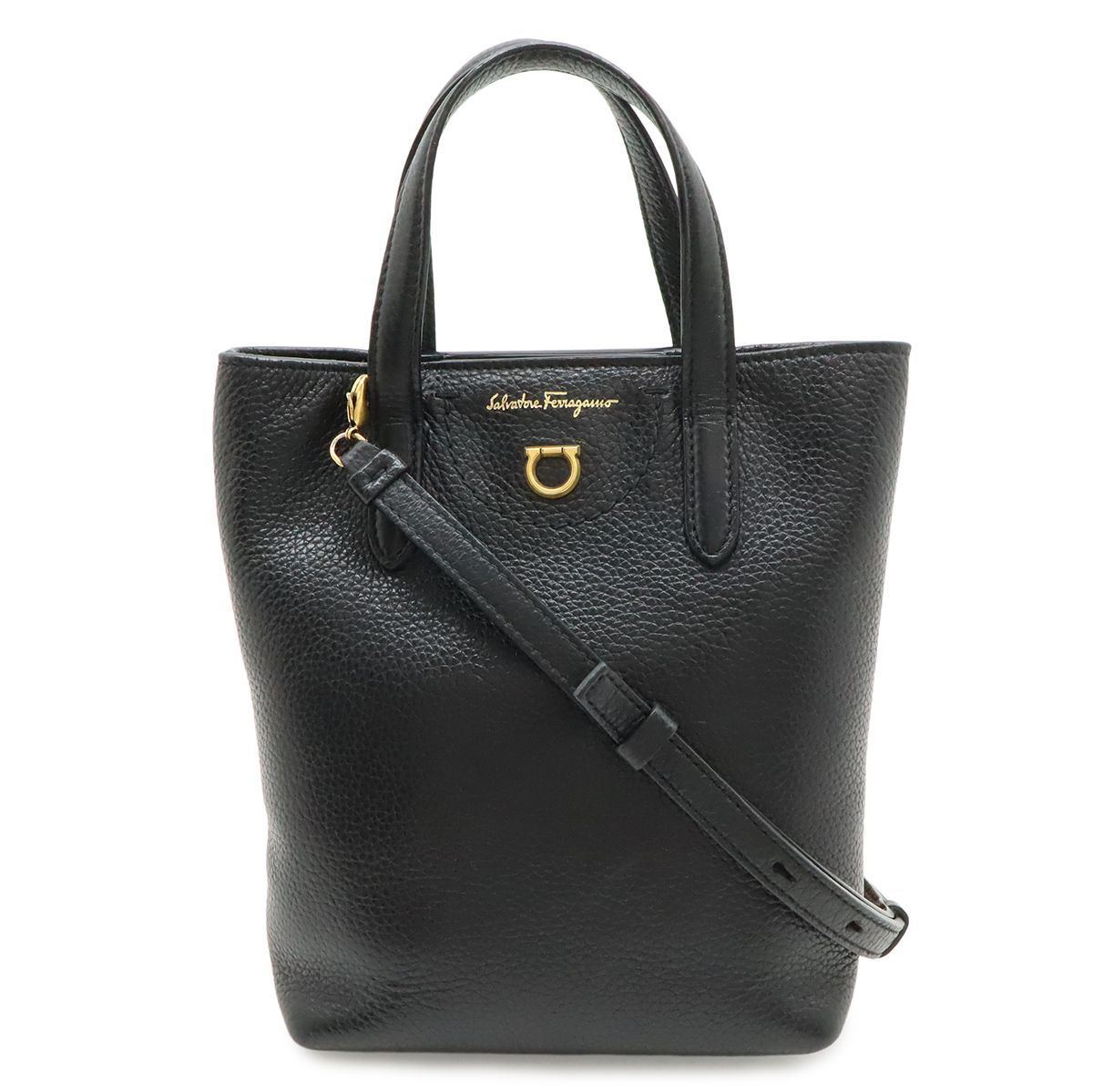 Salvatore Ferragamo サルヴァトーレ フェラガモ ガンチーニ ハンドバッグ ミニバッグ 2WAY ショルダーバッグ レザー ブラック 黒 AU-21/2964