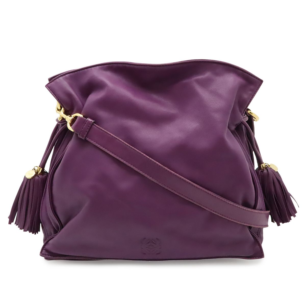 LOEWE ロエベ フラメンコ30 アナグラム ショルダーバッグ セミショルダー 2WAY フリンジ タッセル ナッパレザー パープル 紫 ゴールド金具