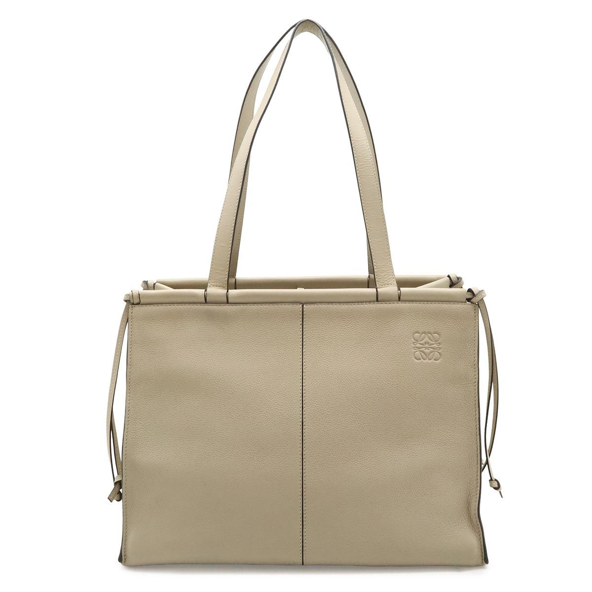 LOEWE ロエベ クッショントート ミディアム アナグラム トートバッグ ショルダーバッグ セミショルダー 肩掛け レザー ライトベージュ