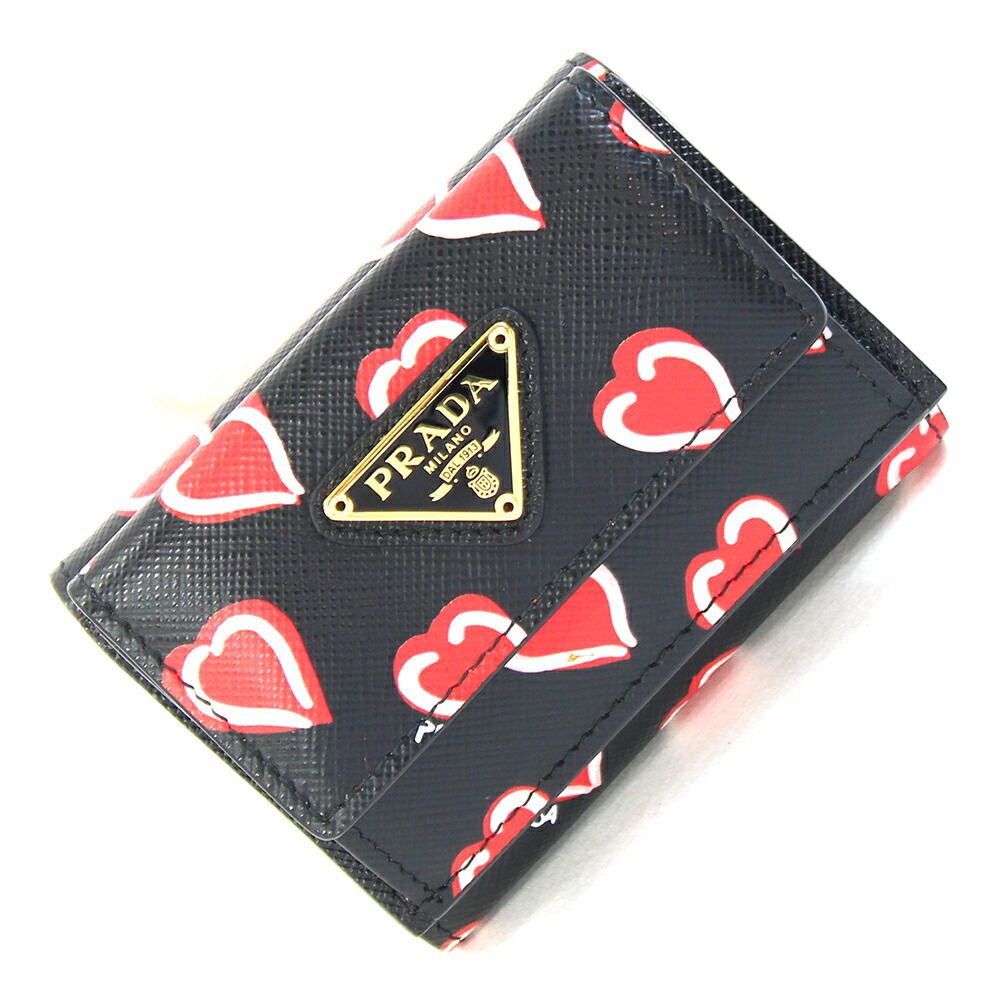 プラダ 三つ折り財布 1MH021 ブラック レッド