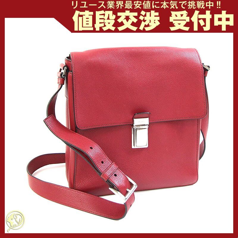 プラダ ショルダーバッグ レッド レザー 中古 斜め掛け
