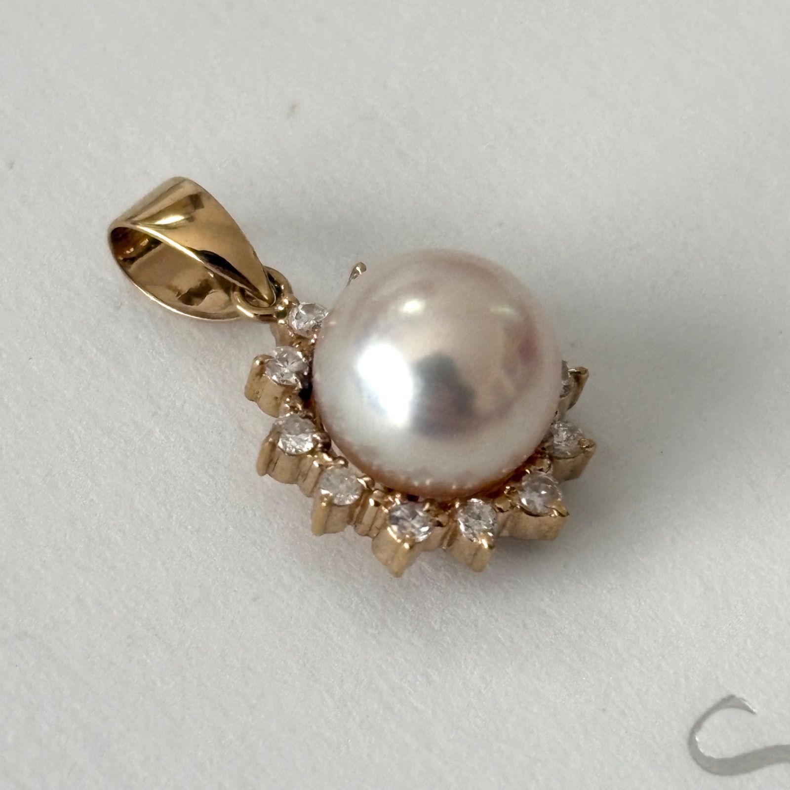 061【タサキ】K18 パール 約8.2mm ダイヤモンド 0.15ct ネックレス 