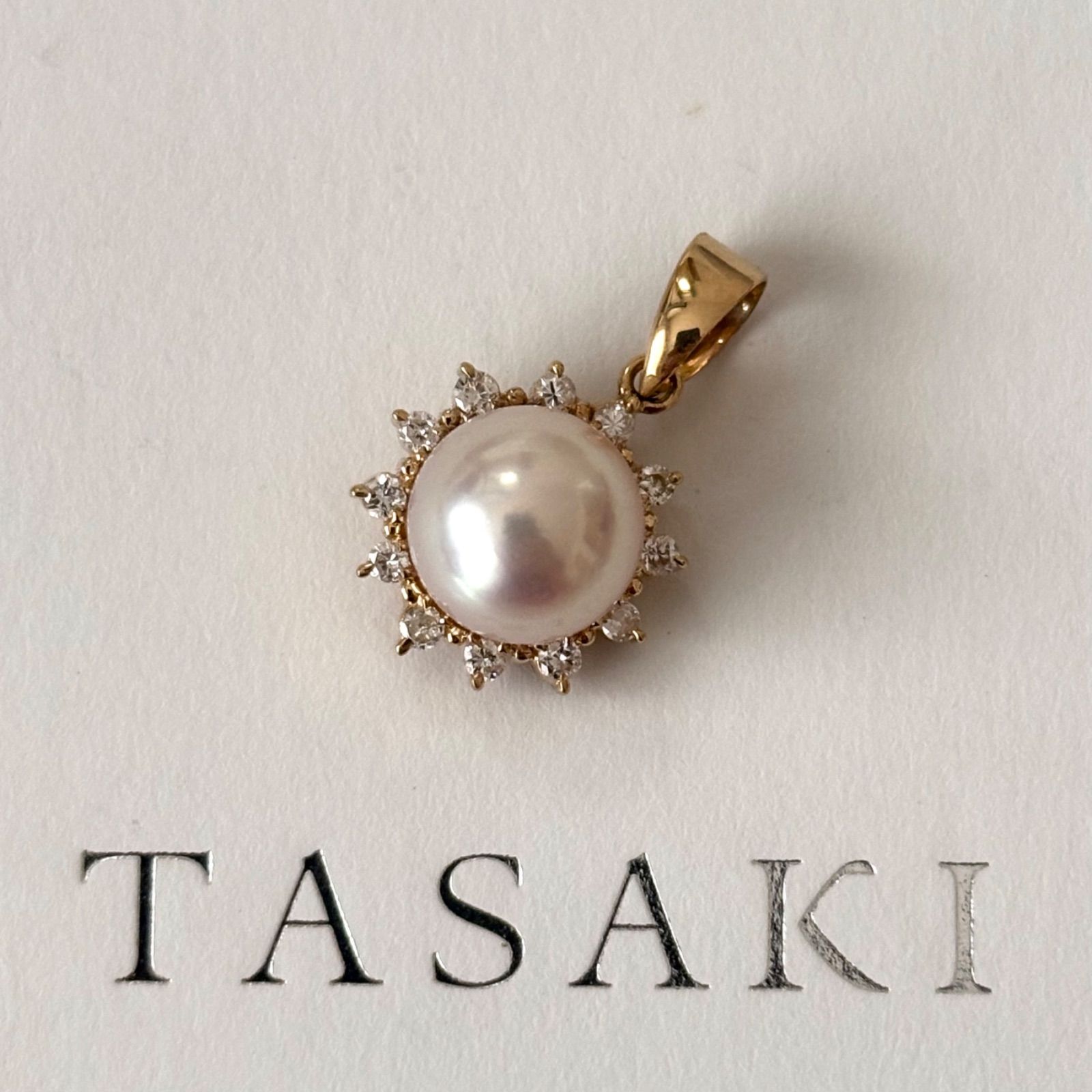 061【タサキ】K18 パール 約8.2mm ダイヤモンド 0.15ct ネックレス 