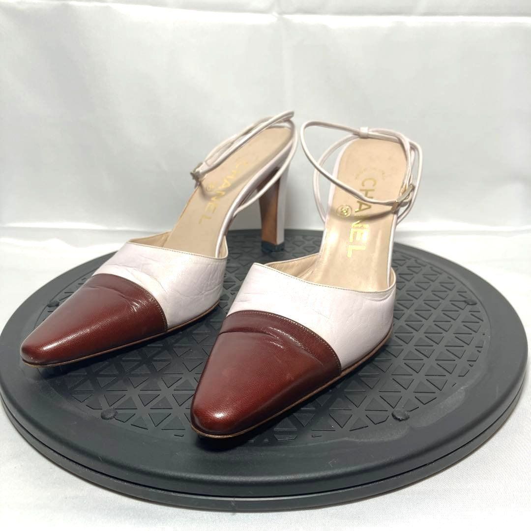 美品】CHANEL パンプス バイカラー ヒール スリングバッグ サンダル