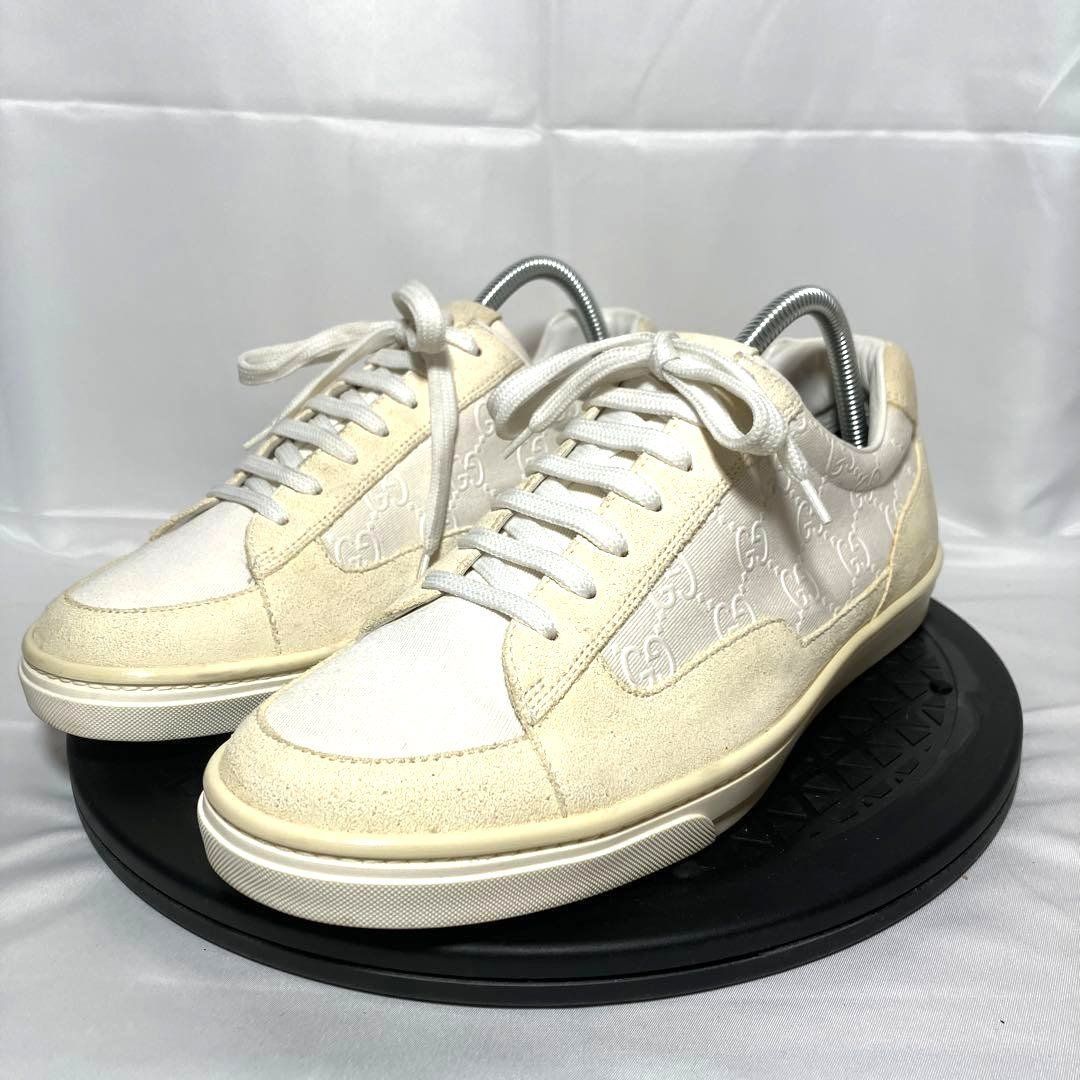 【希少】グッチ GGロゴ スニーカー GUCCI 157501 メンズ スニーカー スエード キャンバス ベージュ 25.5cm