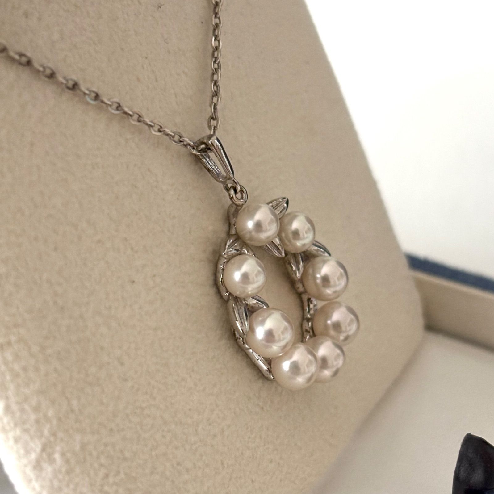 225【ミキモト】シルバー　パール　ネックレス　サークル　リース　ボタニカル