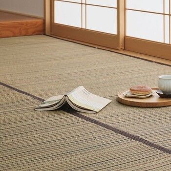 カーペット い草カーペット 江戸間4.5畳 柄上敷き 花ござ 裏貼り 涼み ブラウン 江戸間