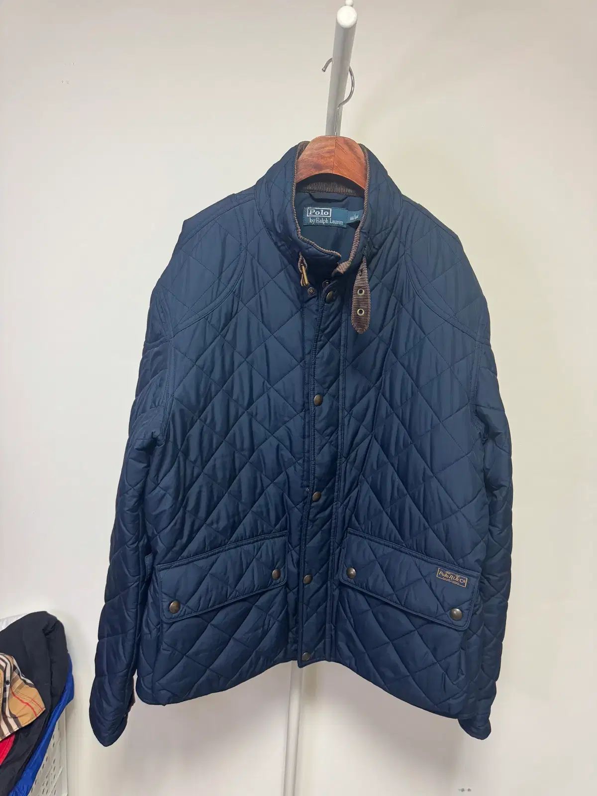 POLO RALPH LAUREN ポロラルフローレン ネック ベルト付き コーデュロイ キルティング ジャケット - ネイビー L