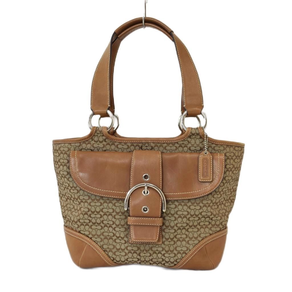 コーチ COACH トートバッグ シグネチャー レザー ブランドロゴ 総柄 茶 ブラウン ベージュ ■GY53