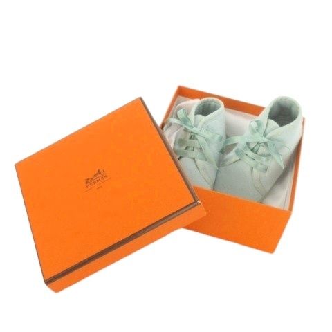 エルメス HERMES ファーストシューズ ベビーシューズ ルームシューズ アンゴラ 9.5cm～10cm ミントグリーン レースアップ /CK2 ■ECD006