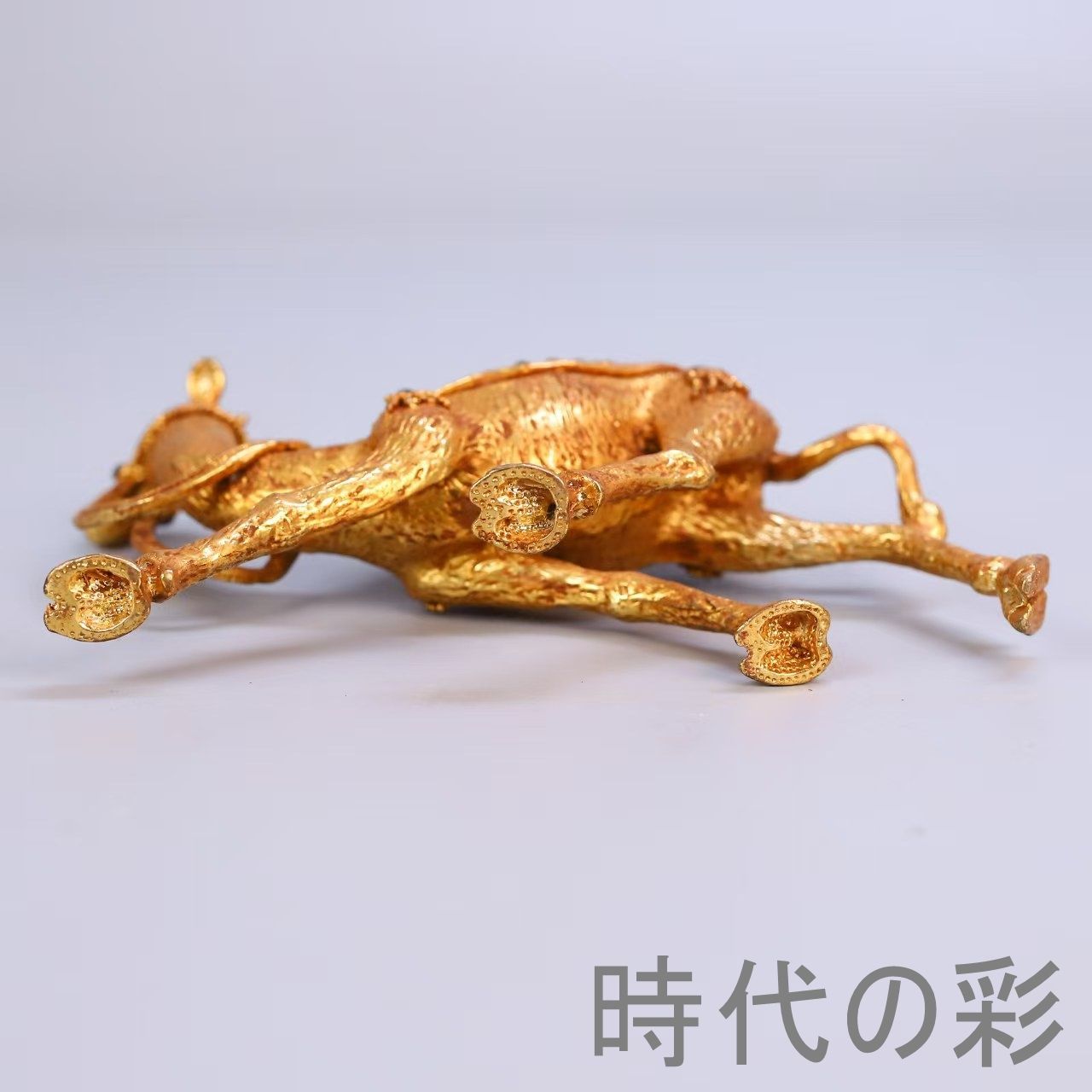 宝石嵌駱駝置物】中国古美術 鍍金 宝石象嵌 駱駝像 動物置物 開運置物