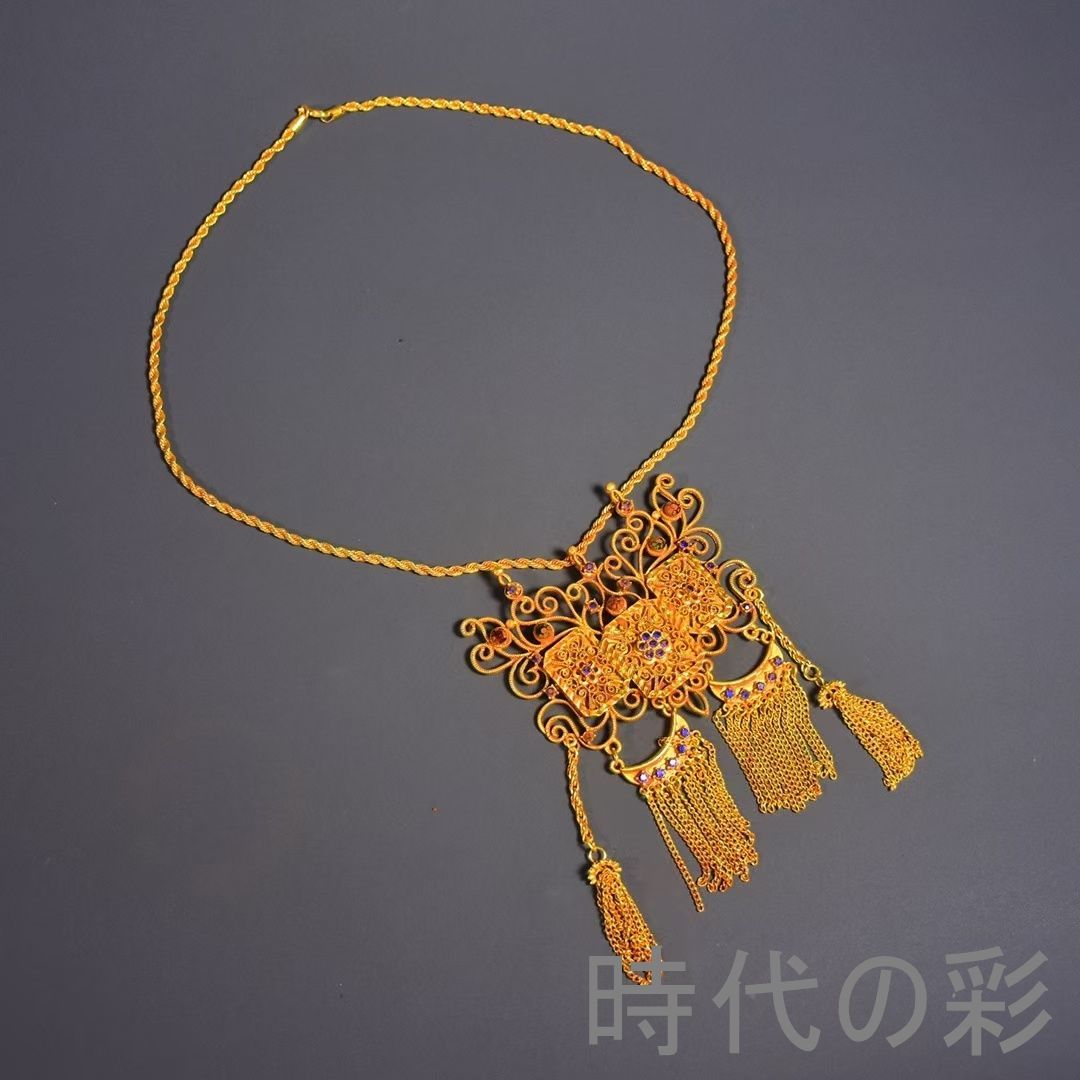 【藍宝石ペンダント】中国古美術 ?絲七宝焼 サファイア 宝石象嵌 ネックレス 首飾り 装身具 唐物 美術品 R08062320