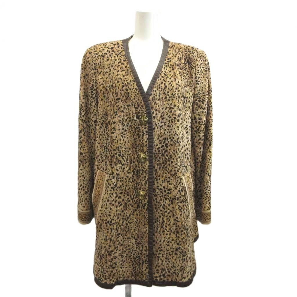 レオナール ファッション LEONARD FASHION コート ウール 9AR 茶色 ブラウン レオパード柄 Vネック 長袖 /KK ■GY62