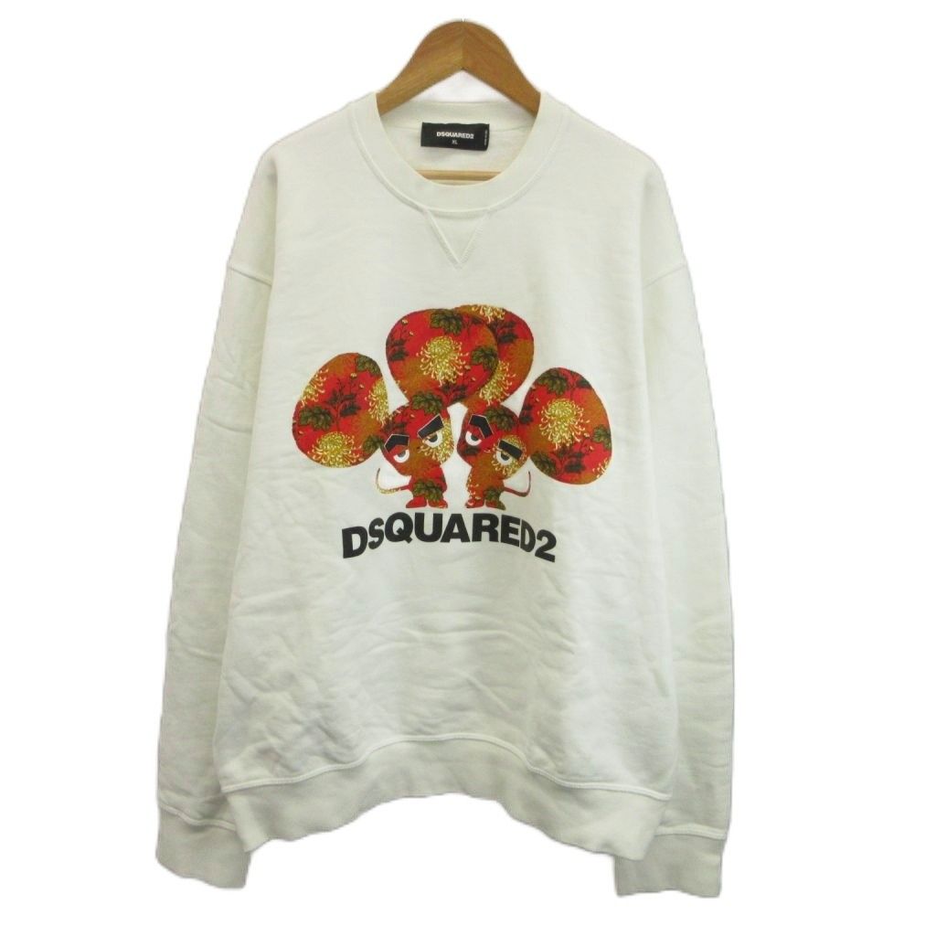 ディースクエアード DSQUARED2 スウェット トレーナー XL 白 ホワイト クルーネック 長そで プリント /KK ■GY62