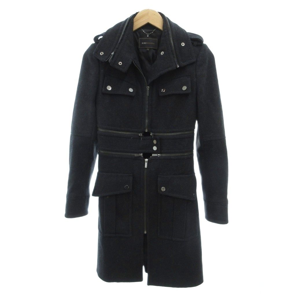 ビーシービージーマックスアズリア BCBGMAXAZRIA 美品 2WAY コンバーチブル ウールコート 変形 XXS 黒 ブラック ジップアップ カシミヤ 混 ミドル丈 /SJ ■ECE006