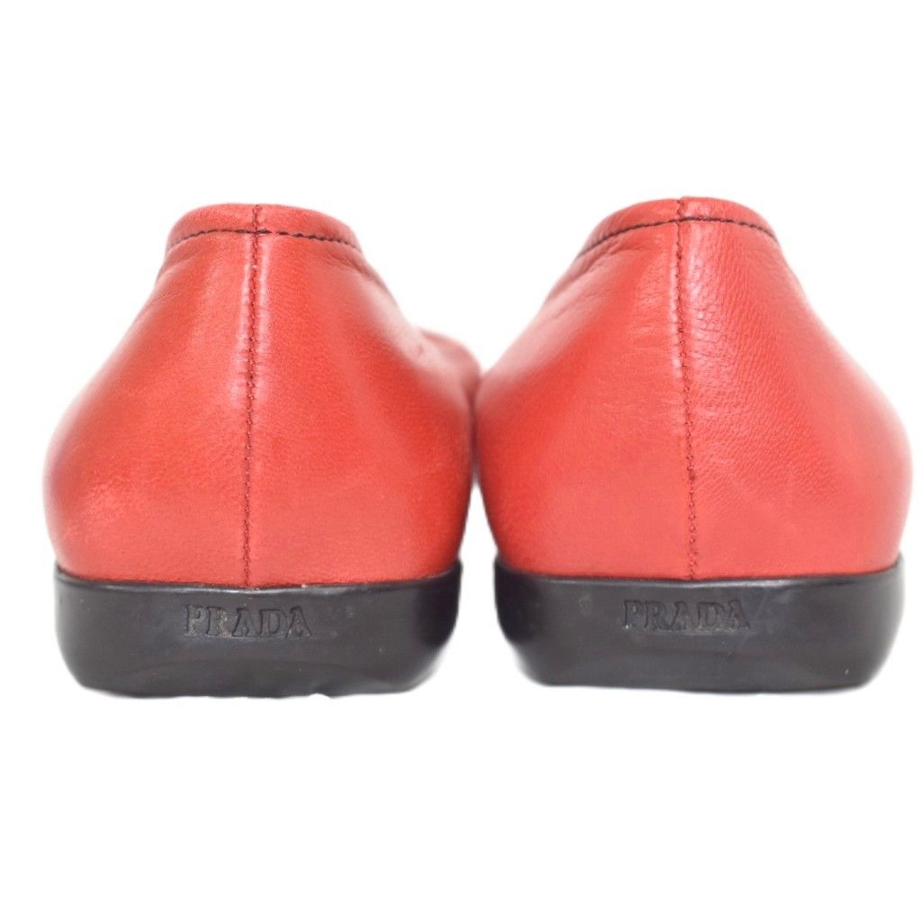プラダ PRADA ローファー フラットシューズ スクエアトゥ 37 赤 レッド