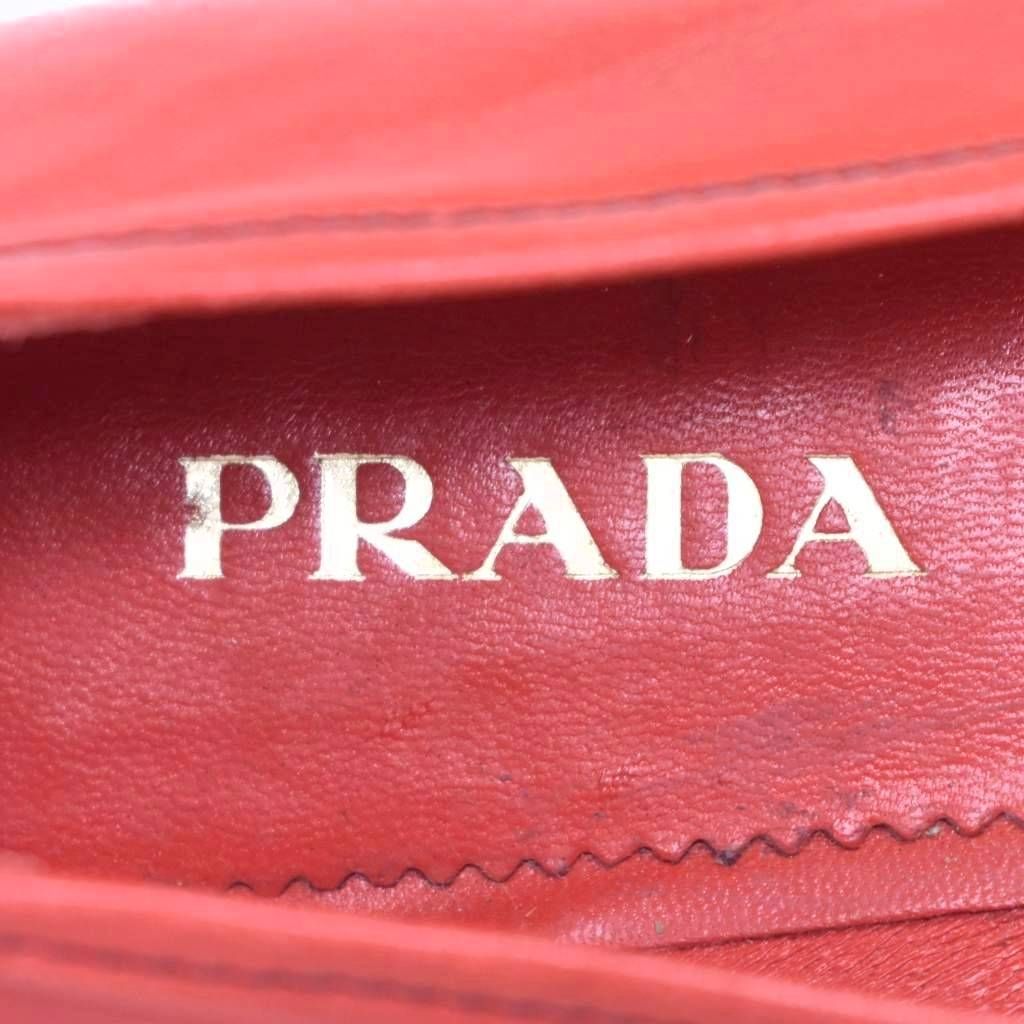 プラダ PRADA ローファー フラットシューズ スクエアトゥ 37 赤 レッド