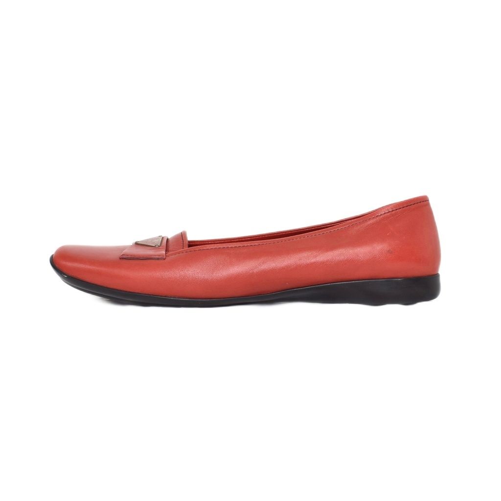 プラダ PRADA ローファー フラットシューズ スクエアトゥ 37 赤 レッド