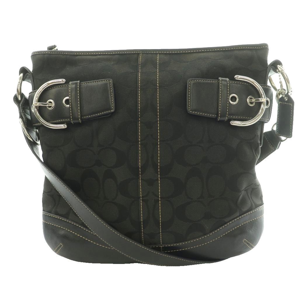 コーチ COACH ショルダーバッグ シグネチャー キャンバス レザー 黒 ブラック グレー 3574 /SS ■OS ■GY18