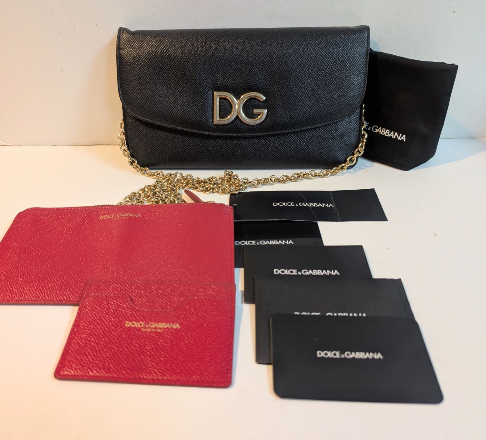ドルチェ&ガッバーナ DOLCE&GABBANA 黒 レザーチェーンショルダー/チェーンウォレット