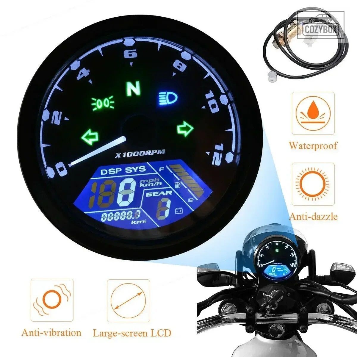 ランニング距離計モーター 8-18V 12000RPM オートバイ液晶デジタルディスプレイスピー