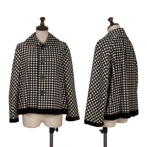 トリココムデギャルソンtricot COMME des GARCONS ベロアチェックラウンドカラージャケット 黒白M