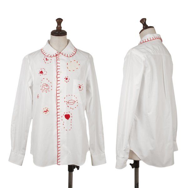 コムデギャルソンCOMME des GARCONS ステッチデザインラウンドカラーシャツ 白赤M