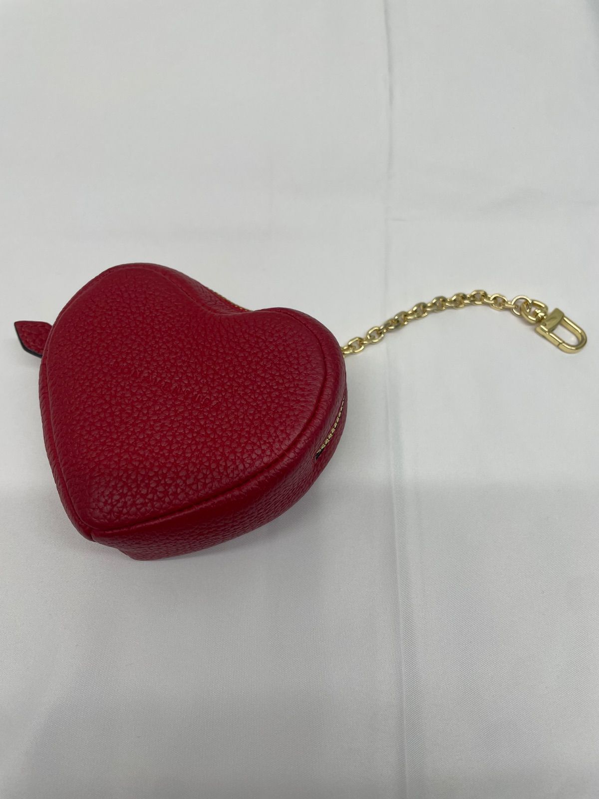 【美品】ボナベンチュラ ハート ミニポーチ チェーン付き シュリンクレザー レッド