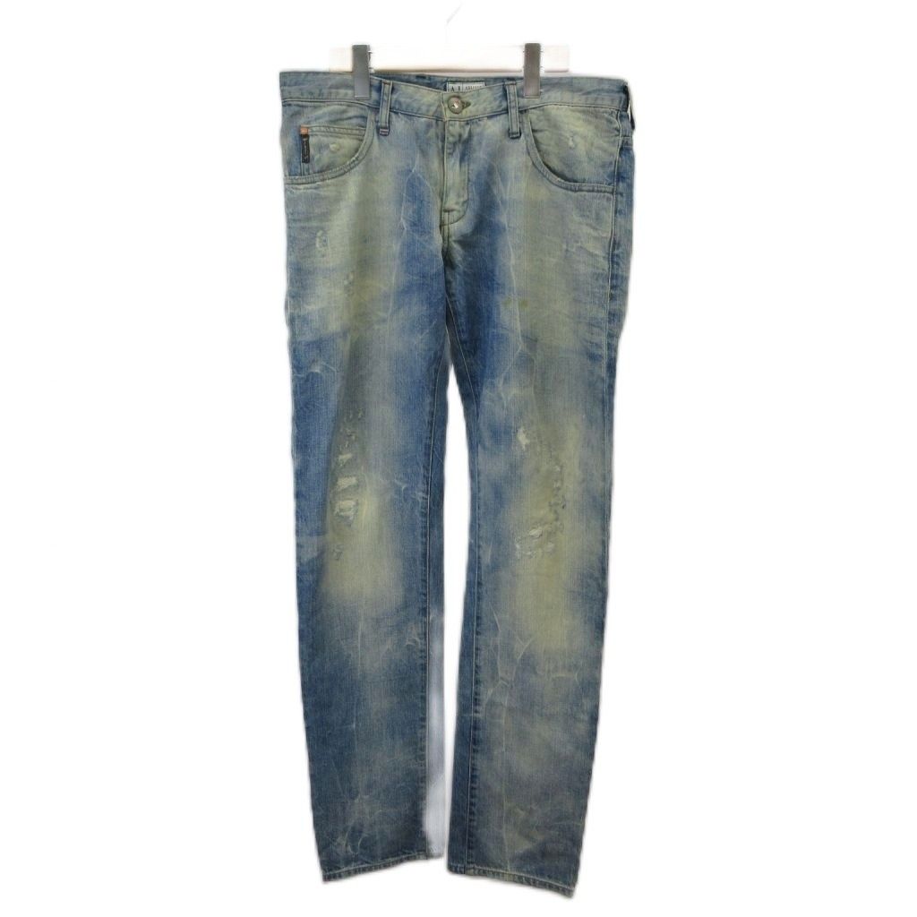 アルマーニ ジーンズ ARMANI JEANS デニム ジーンズ 33 青 ブルー ダメージ加工 ブリーチ加工 /KK ■GY19