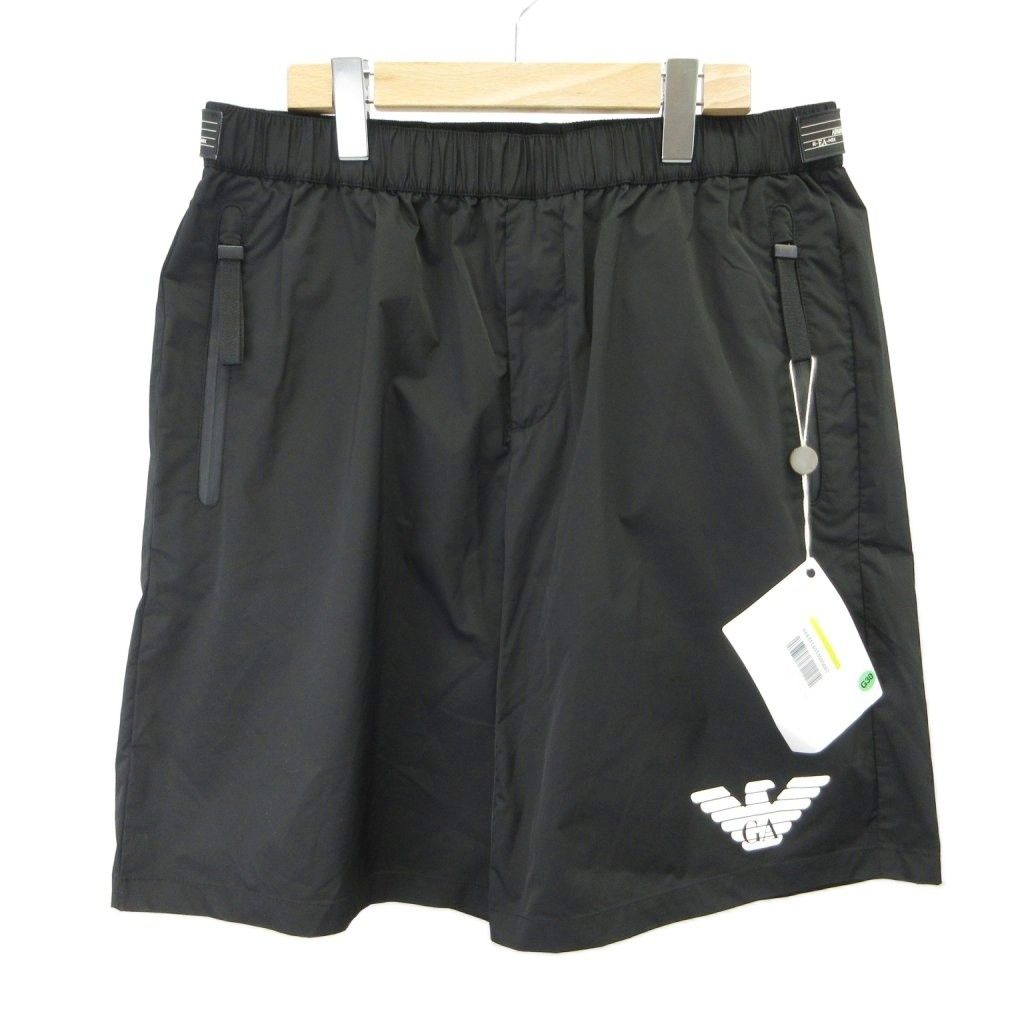 エンポリオアルマーニ EMPORIO ARMANI R-EA-MIX ショートパンツ ハーフパンツ 48 黒 ブラック ロゴプリント 無地 3G1PR1 1NCDZ /KK ■G
